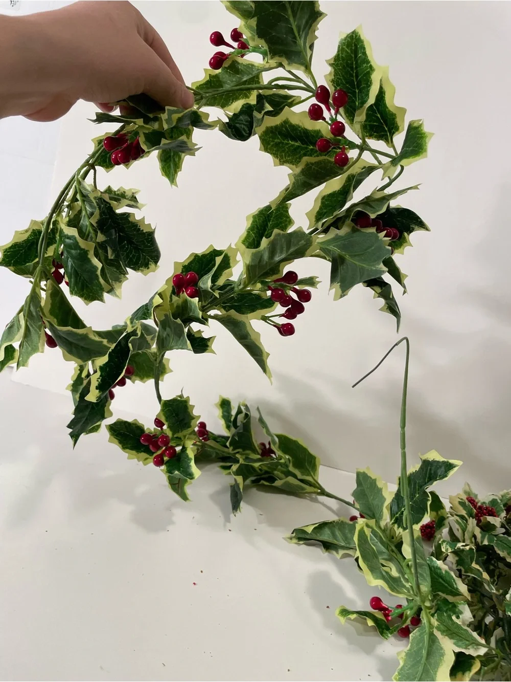 Vintage Christmas Holly Ivy Garland Lot 2 Pieces 5 Ft & 3 Ft Plastic Decor MCM